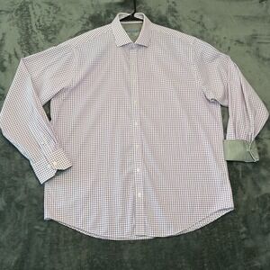 Twillory Dress Shirt Mens 17 34-35 White Tattersall Performance Long Traditional